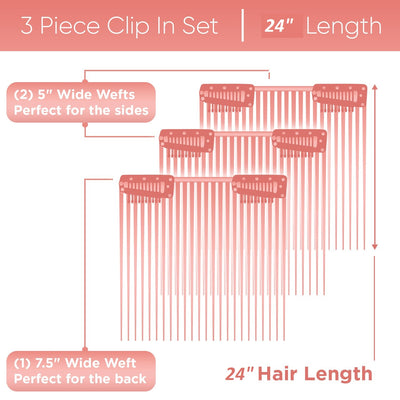24" inch 3 Piece Clip-In Extensions Set | Human Hair