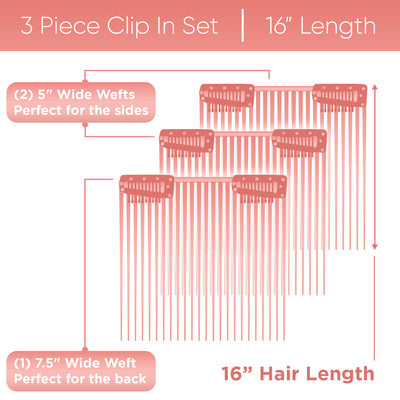 16" inch 3 Piece Clip-In Extensions Set | Human Hair